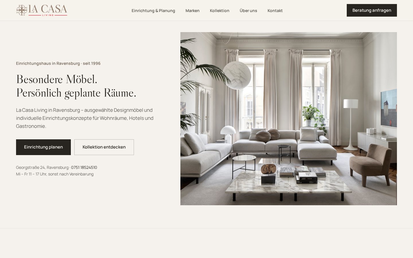 Website von La Casa Living – Desktop